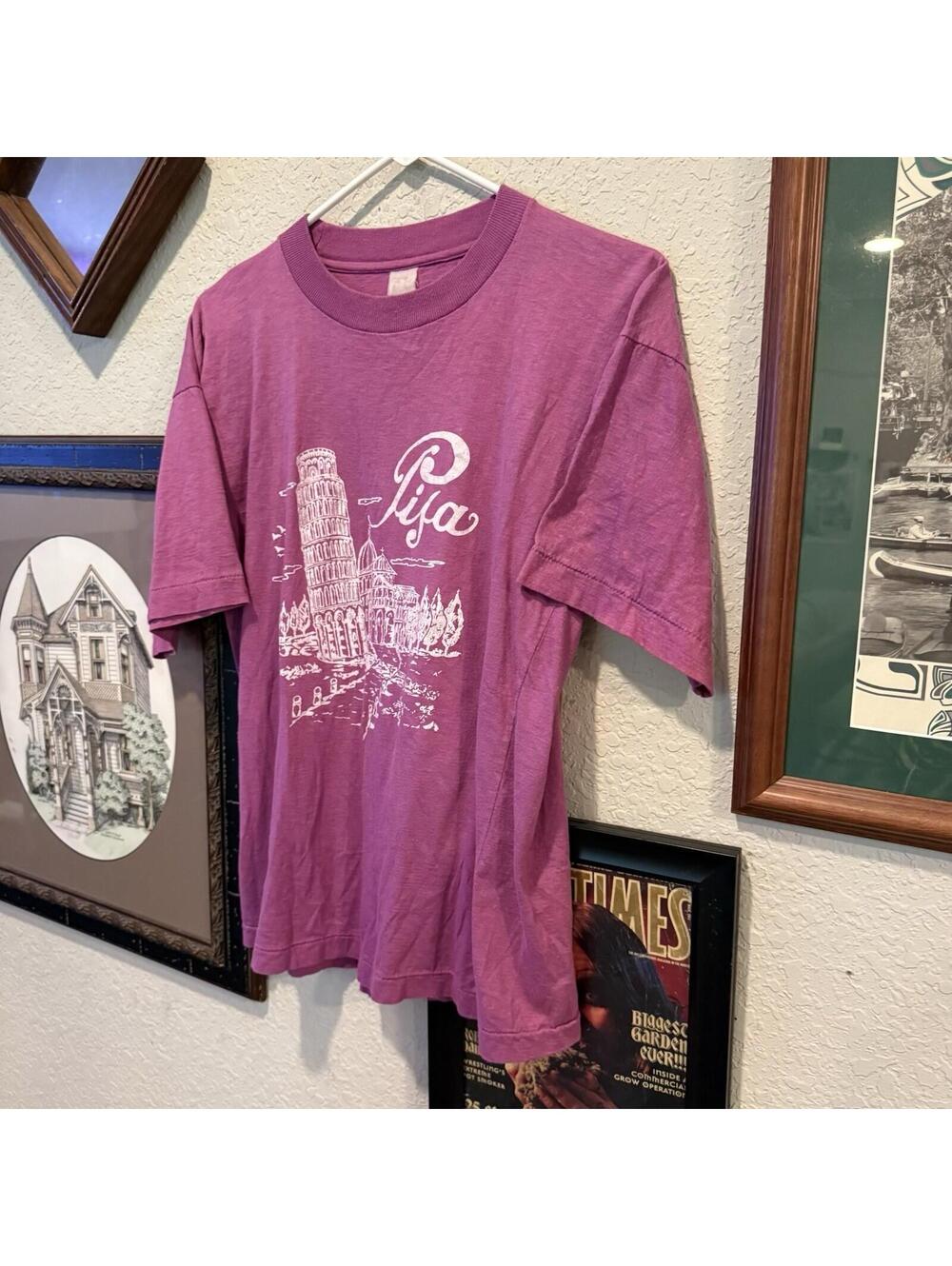 Vintage 80s RARE Leaning Tower of Pisa Italy Art Sketch Travel Shirt Size Medium - Picture 3 of 6